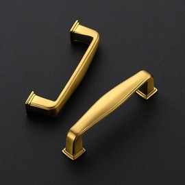 Ravinte 5 Pack Solid 3 Inch Cabinet Handles - Brushed Brass Pulls for Cabinets and Drawers
