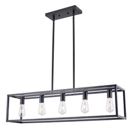 HQZBPT Kitchen Light Fixtures Dining Room Light Farmhouse Rectangle Chandeliers for Dining Rooms, Light Fixture Matte Black 5-Light Industrial Pendant Lighting