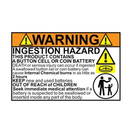 Reece’s Law Compliant Button Battery Warning Stickers -1 Sheet 32 Pack Child Safety Hazard Labels - Peel-Off 2" x 1.25" Labels on 8.5" x 11" Sheets