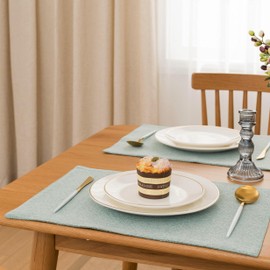 Teal Green Placemats Machine Washable - Spring Garden Home Boho Party Decorative Woven Fabric Dining Table Mats Set of 4, 13 x 19 Inches