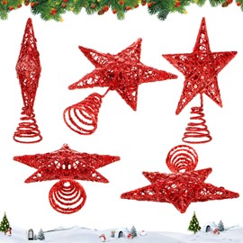 Blulu 6 Inches Star Tree Topper Exquisite Shimmery Christmas Tree Topper for Christmas Tree Decoration (Red)