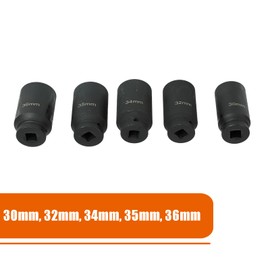 wangtney 5Pcs 1/2" Drive Deep Impact Socket Set 12 Point Metric 30mm 32mm 34mm 35mm 36mm, Heavy Duty Drive Deep Spindle Axle Nut Impact Socket Set