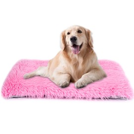 Machine Washable Dog Bed, Deluxe Plush Dog Crate Pad and Cat Bed, Anti-Slip Bottom Kennel Pad Mat, Fuzzy Pet Beds for Large, Medium, Small Dogs Breeds (Pink, 36.0" L x 24.0" W x 3.0" Th x 1 Pack)