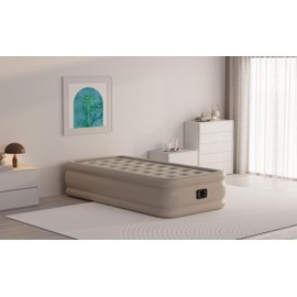 Hi Explore Air Mattress Twin with Built in Pump Raised, Comfort Plush Self Inflating Mattress, Inflatable Blow Up Mattress, Portable Airbed for Home, Guests, Camping(Khaki, 18” Height)