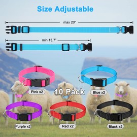 VNAKER Goat Collars with Bells 10 Pack, Adjustable Sheep Goat Collar Nylon Material with Brass Bell, Loud Bell Anti-Lost for Small Farms