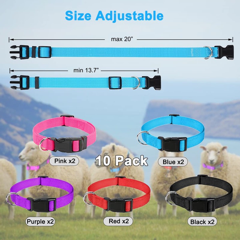 Goat Collars with Bells 10 Pack, Adjustable Sheep Goat Collar