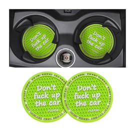 2 Pack Bling Car Coasters for Cup Holder, Crystal Rhinestone 2.75 in Cup Holder Coaster, Silicone Anti-Slip Insert Cup Mats for Women, Interior Accessories Universal for Most Cars (Green)