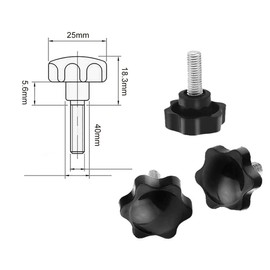 M6 x 40mm 12pcs Clamping Knob Star Shape Plastic Head Thumb Screws Adjustment Clamping Screws for Machinery Industrial Equipment Black