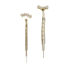 Sonateomber Gold Star Climber Earrings Long Tassel for Women Girls - Sparkly Crystal Rhinestone Cubic Zirconia Crawler Dainty Metal Chain Drop Dangle Fringe Waterfall Prom Wedding Bridal Jewelry Gifts