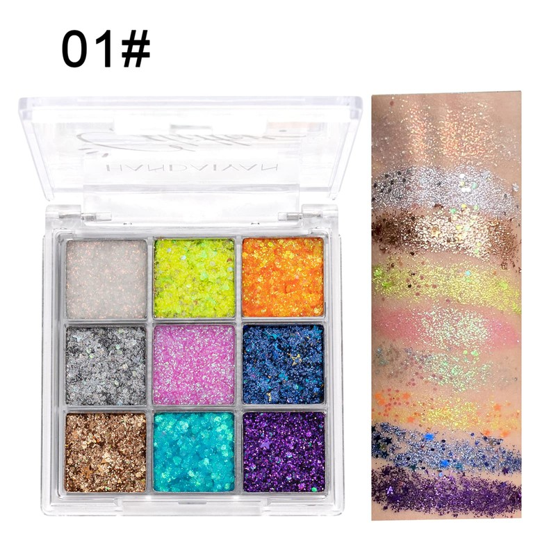 9 Colours Eyeshadow, Glitter Eyeshadow Palette, Shimmer Ultra Pigmented, Shining