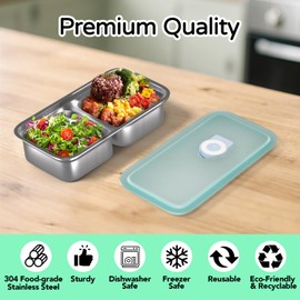 2pcs Grab and Go Snack Containers Reusable, Stainless Steel Double Compartment Snack Condiment Containers with Lids, Food Lunch Meal Container Prep, Sturdy Leakproof Small Air Tight Bento Boxes