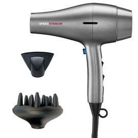 RUSK PRO Speed Titanium Hair Dryer, Ionic Generator Eliminates Frizz, Powerful AC Motor with 6 Speed and Heat Settings for Fast Styling, Plus Diffuser and Concentrator for Unique Styles