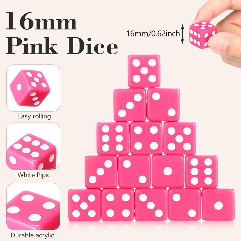 Poen 30 Pcs Hot Pink Dice Set Opaque 16mm Dice