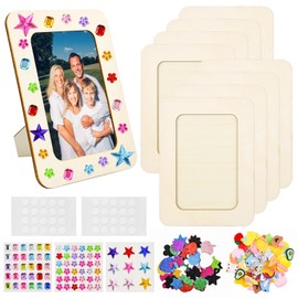 HWSWSH 8 Pieces Wooden Picture Frames for Painting with 4 Different Stickers, Picture Frame Craft Set Children Rectangular Craft Frame Set Picture Frame DIY Children's Picture Frame for Painting for