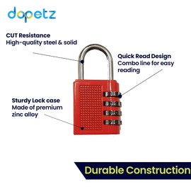 Dapetz ® 4-Digit Combination Padlock, Resettable Locker Padlock, Weatherproof Outdoor Combo Lock, Security Lock for School Gym Locker, Cabinet, Garage, Gate, Shed, Fence, Garage Door (Red)