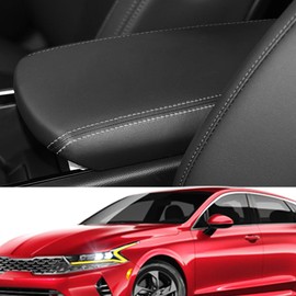 SAUWU Car Center Console Armrest Cover for Kia K5 2021 2022 2023 2024 2025 Leather Console Armrest Box Lid Cover Protector Cushion Saver Accessories,Grey Stitches