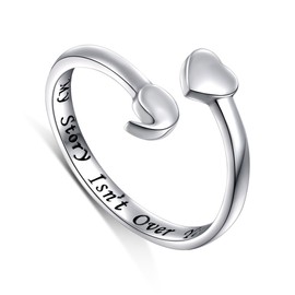 S925 Sterling Silver Semicolon Open Ring Inspirational Awareness Adjustable Ring with My Story Is Not Yet(L-1/2)