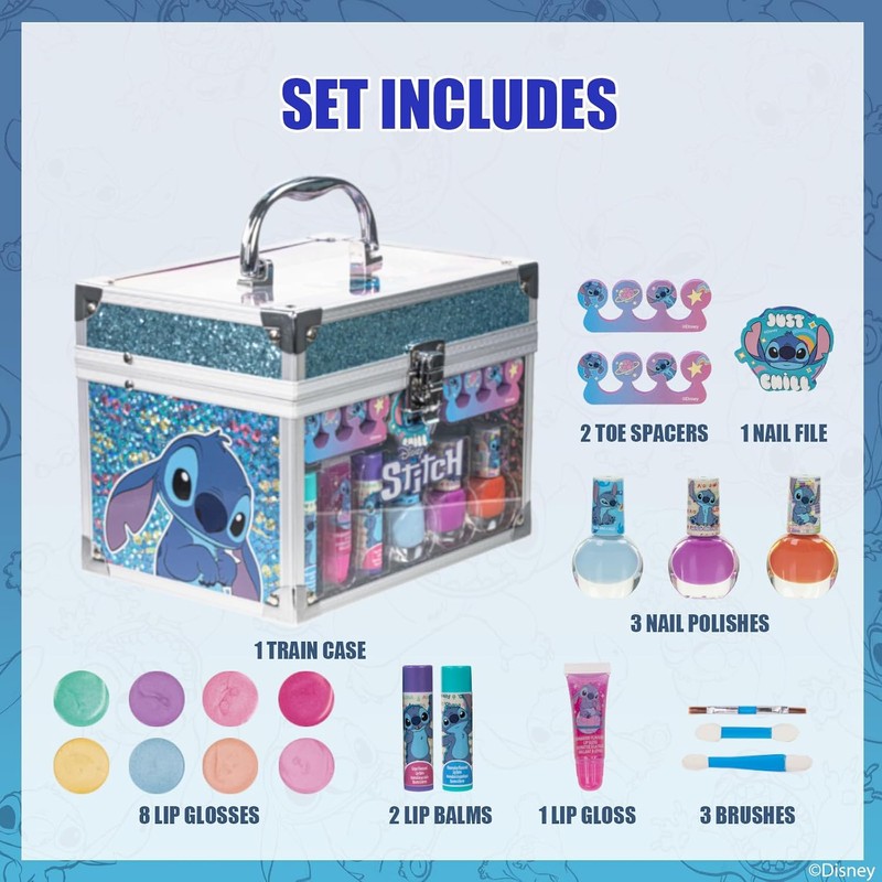 Stitch Set de Maquillaje para Niñas Gloss y Esmalte con