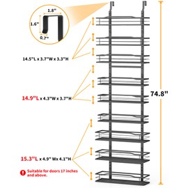 Moforoco 9-Tier Over The Door Pantry Organizer, Pantry Organization and Storage, Black Hanging Basket Wall Spice Rack Seasoning Shelves, Home & Kitchen Bedroom Bathroom House Essentials