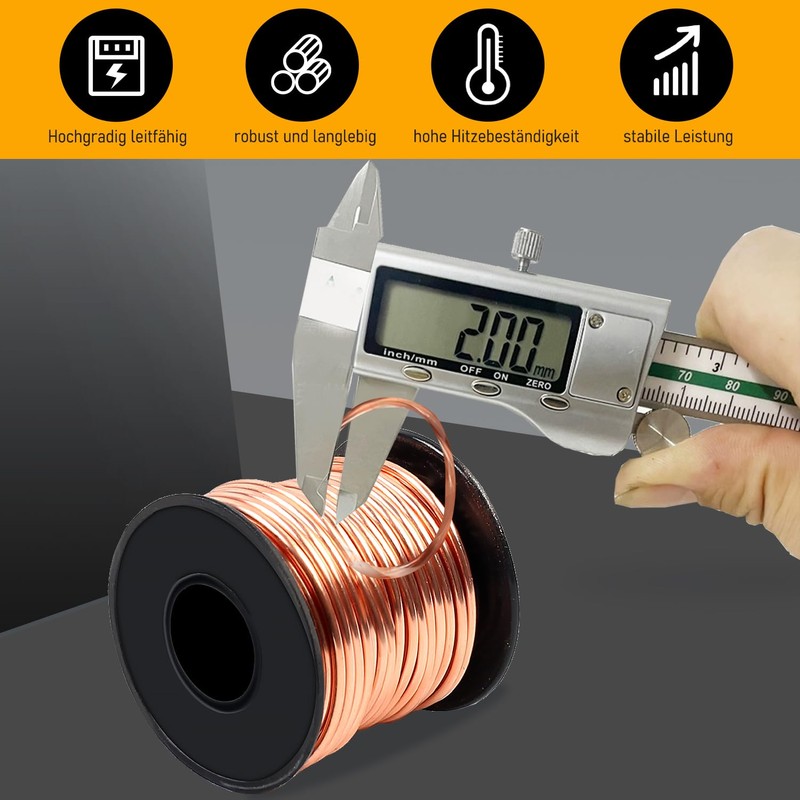 Copper Wire, Diameter 2.0 mm x 10 m, Pure Copper