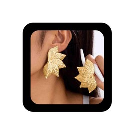 Enautoabs Exaggerated Leaf Dangle Earrings Large Metal Leaves Stud Earrings Gold Leaf Statement Earrings Big Leaf Shape Earrings Gold Metal Earrings Jewelry for Women