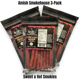 Amish Smokehouse Sweet & Hot Beef Sticks (3) 5.75oz Bagged Resealable Smokies