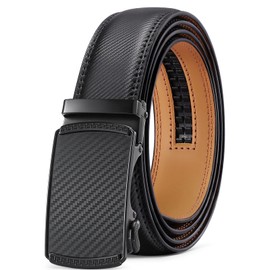 SENDEFN Leather Belt for Men Automatic Ratchet Buckle Slide Dress Casual Belts 1 3/8'' Wide Adjustable Trim to Fit(Black-20)