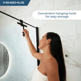 Minismus Shower Squeegee with Hook - Silicone Window Wiper - Shower Squeegee for Glass Doors - Glass Squeegee Bathroom Shower - Window Squeege (8.25 Inches, Black)