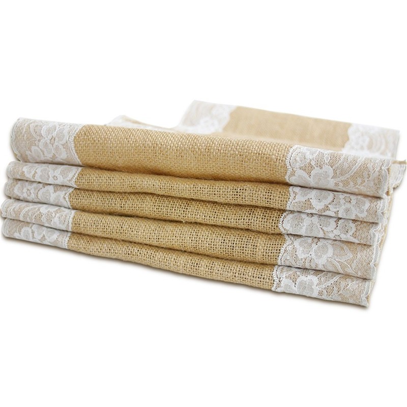 12"x108"(275x30cm) Jute Hessian Lace Table Runners Rustic Burlap Sewed Edge
