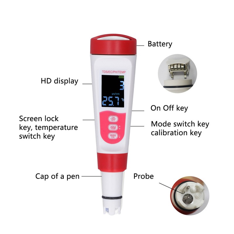 Water Quality Tester Accurate Measurement PH EC TDS TEMP 4