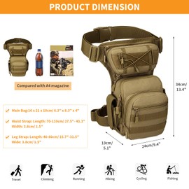 Huntvp® Tactical Leg Bag Military Leg Bag Molle Waist Bag Sports Tactical Leg Bag Army Leg Pockets Waterproof Belt Bag Tool Bag for Leg Men Women Motorcycle Hiking Outdoor