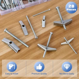28Pcs Heavy Duty Drywall Anchors, Toggle Bolts and Wing Nut Kit,Dry Wall Anchors and Screws Kit,3 Sizes(1/8in, 3/16in, 1/4in) Butterfly Anchors for Ceiling,Sheetrock,Hollow Wall
