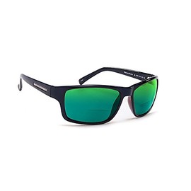Coyote Eyewear BP-13 Polarized BiFocal Sunglasses +1.00 in Black/Green Mirror UV Protection Wrap-Around Reading Sunglasses