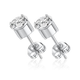 AROWRO 1 Pair of Implant Grade Titanium Stud Earrings Set, Hypoallergenic, 3-6 mm, Cubic Zirconia Earrings for Women, Girls, for Men, for Sensitive Ears, Sterling Silver