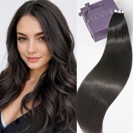 LUVME Real Human Hair Tape in Extensions Straight Hair Natural Black 16Inch 25Pcs 50g Double Sided Tape for Skin Weft Black Color Hair Seamless Human Hair