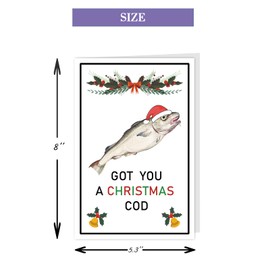 Unique Fish Christmas Cards, Cute Cod Pun Christmas Card for Him Her, Punny Christmas Card for Fish Lover, Cod Xmas Card Gifts for Women Men Friends Bestie, Got You A Christmas Cod