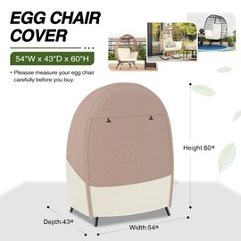 Porch Shield Patio Egg Chair Cover - 600D Waterproof and UV Resistant Wicker Outdoor Basket Chair Cover 54W x 43D x 60H inches