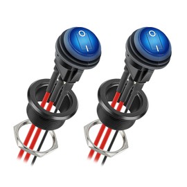 CamperXlite 20A Aluminium SPST On/Off Rocker Switch & Waterproof Round Toggle Switch 12-24V RV with Blue LED, 3 Pin 14AWG Pre-wired Leads for Camper Marine Van Boat Trailer Motorcycle Car UTV(2Pcs)