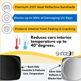 Shade-It Car Windshield Sun Shade Durable 210T Polyester Heat Block UV Protection Sunshades - Sunlight Blocker Reflective Sun Visor Car Window Shade - Easy Storage Sunshade Car Accessories (Medium)