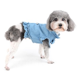 Ranphy Small Dog Harness Girl Dress Pet Vest Harnesses Puppy Denim Shirt Doggie Cat Summer Outfit with Ruffles Breathable Doggy Sundress Chihuahua Yorkshire Terrier Apparel