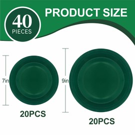40Pcs Disposable Paper Plates Green,Including 20pcs 9" and 20pcs 7" Plates,Strong and Sturdy Disposable Plates for Party, Dinner, Holiday, Picnic,Birthday Party, Dinner Table, Wedding
