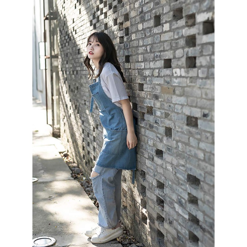 Pincy Denim Apron, Unisex Adjustable Bib Apron with Pockets for