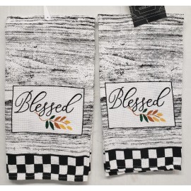 Nidico 3 Same Thin Cotton Tea Kitchen Towels (15"x25") BLESSED & LEAVES IN RECTANGLE,HC