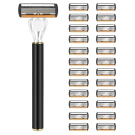 Men's Safety Razor Long Handle Stainless Steel, Double Edge Blades Manual Shaving Razor for Travel Home Use, Bathing Hotel Grooming (S)