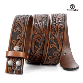 TRIWORKS Western Leather Belt Strap for Men without Buckle Cowboy Cowgirl Leather Belt Strap for Jeans