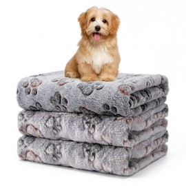 1 Pack 3 Blankets Fluffy Premium Fleece Soft Pet Blanket Flannel Throw for Cat Dog Puppy (Medium 30x20'', Paw-Grey)