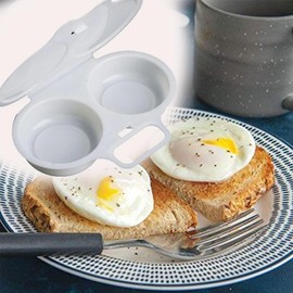 White Egg Poacher, Microwave Egg Boiler Poacher, 2 Cavity Nonstick Poached Egg Maker With Lid,Microwave Egg Cooker, Double Drain Poached Egg Cups Cookware,Specialty Cookware,Kitchen and Dining