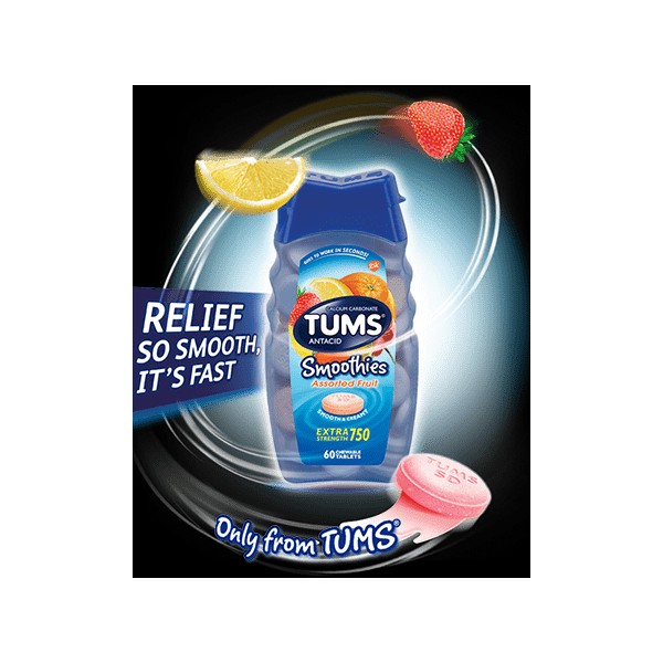 TUMS EXTRA STRENGTH SMOOTHIES (750MG), ASSORTED FRUIT / 60TB