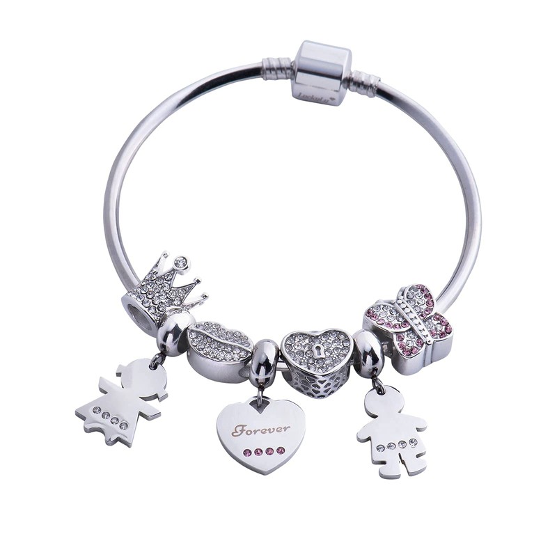 LuckyLy Charms para Pulseras de Mujer, Dije de Niño, Acero