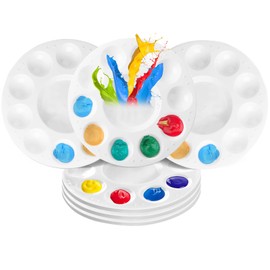 6 Pack Paint Tray Palettes for Kids, Round Plastic White Paint Pallets for Students or Pupils,Paint Holder Tray,Paint Supplies for DIY Craft, Art Painting Classes, Play Party, Kindergartenl